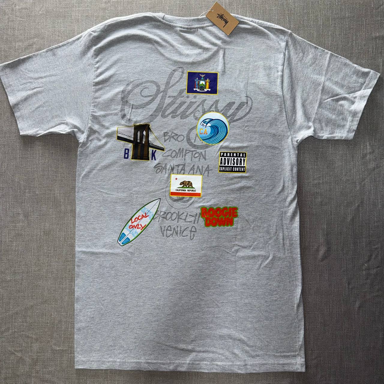 Stussy World Tour Flags Tee — Grey Heather