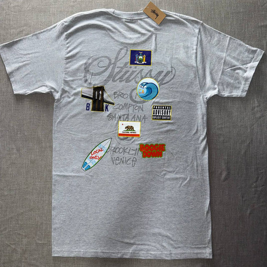 Stussy World Tour Flags Tee — Grey Heather